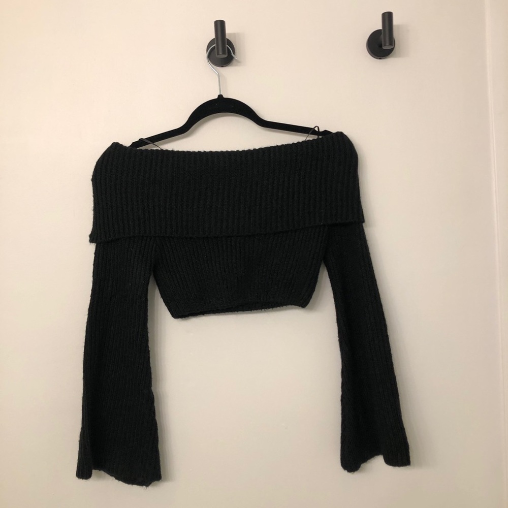 Black cropped off the shoulder sweater